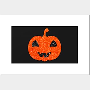 Bright Orange Faux Glitter Halloween Pumpkin Face Posters and Art